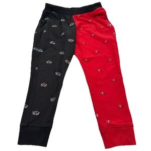 Champion Men Reverse Weave Jogger Sweatpants Black red white Size 2XL Colorblock